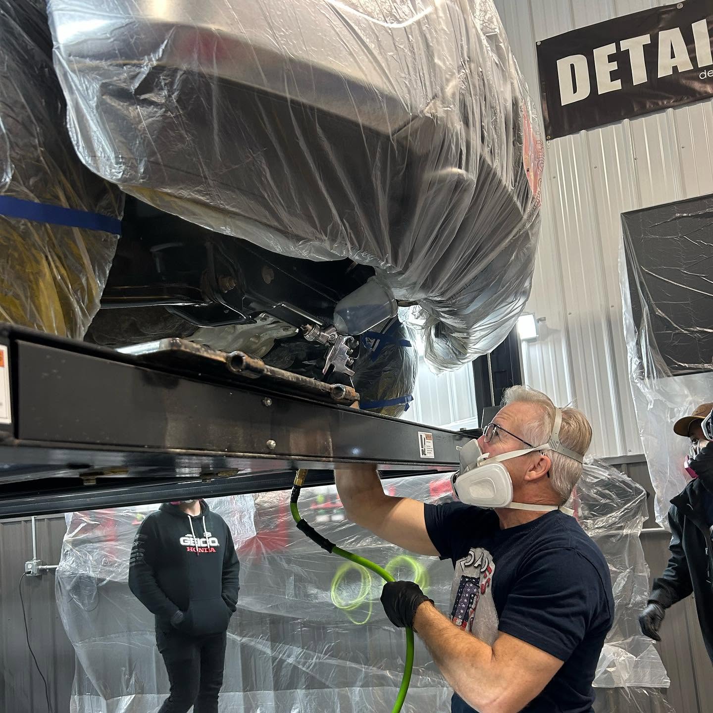 Underbody coating in progress